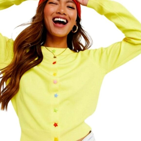 Daisy Street Rib Knit Cardigan w/ Star Buttons - S - Picture 1 of 5